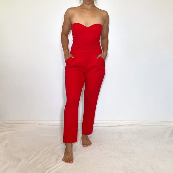 Express Pants - Red Love Strapless Jumpsuit